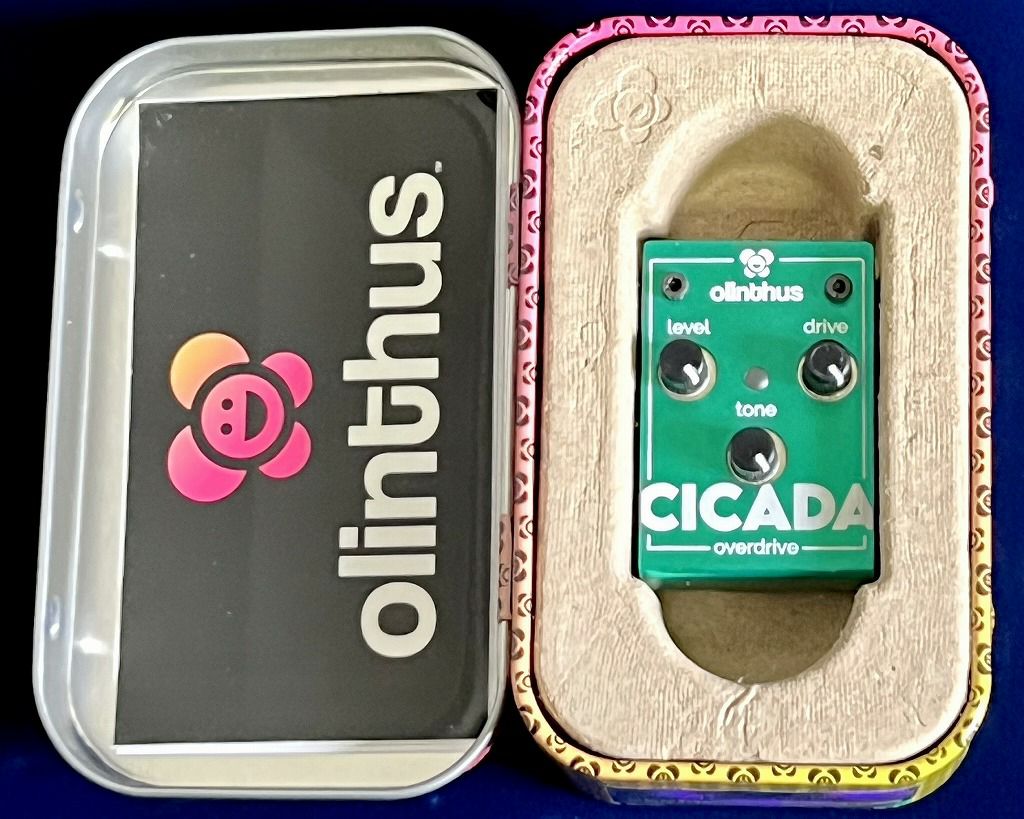 Olinthus CICADA缶を開き内部の本体を見せている
